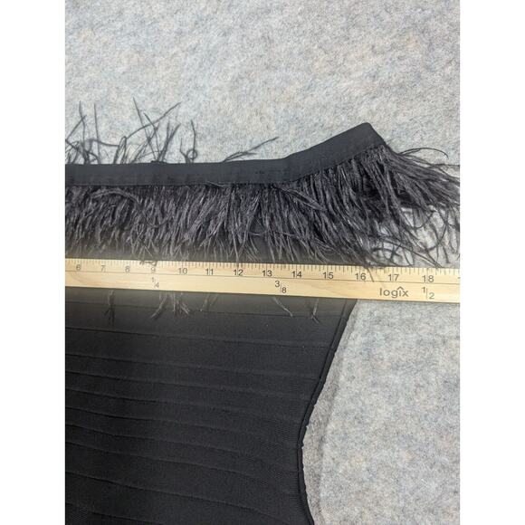 Elliatt Womens Off Shoulder Feather Trim Bodycon Dress Small Black Cocktail - Picture 8 of 12